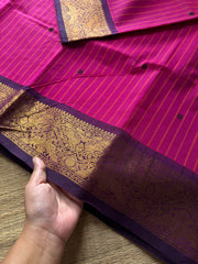 RF757 Vanasingaram Border ~ Magenta pink shade Kanchi cotton saree with handmade thread buttas