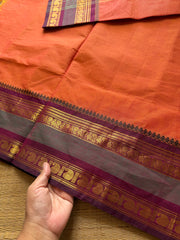 RF218 Orange shade Kanchi cotton saree with Annam & Mango Rettapet border