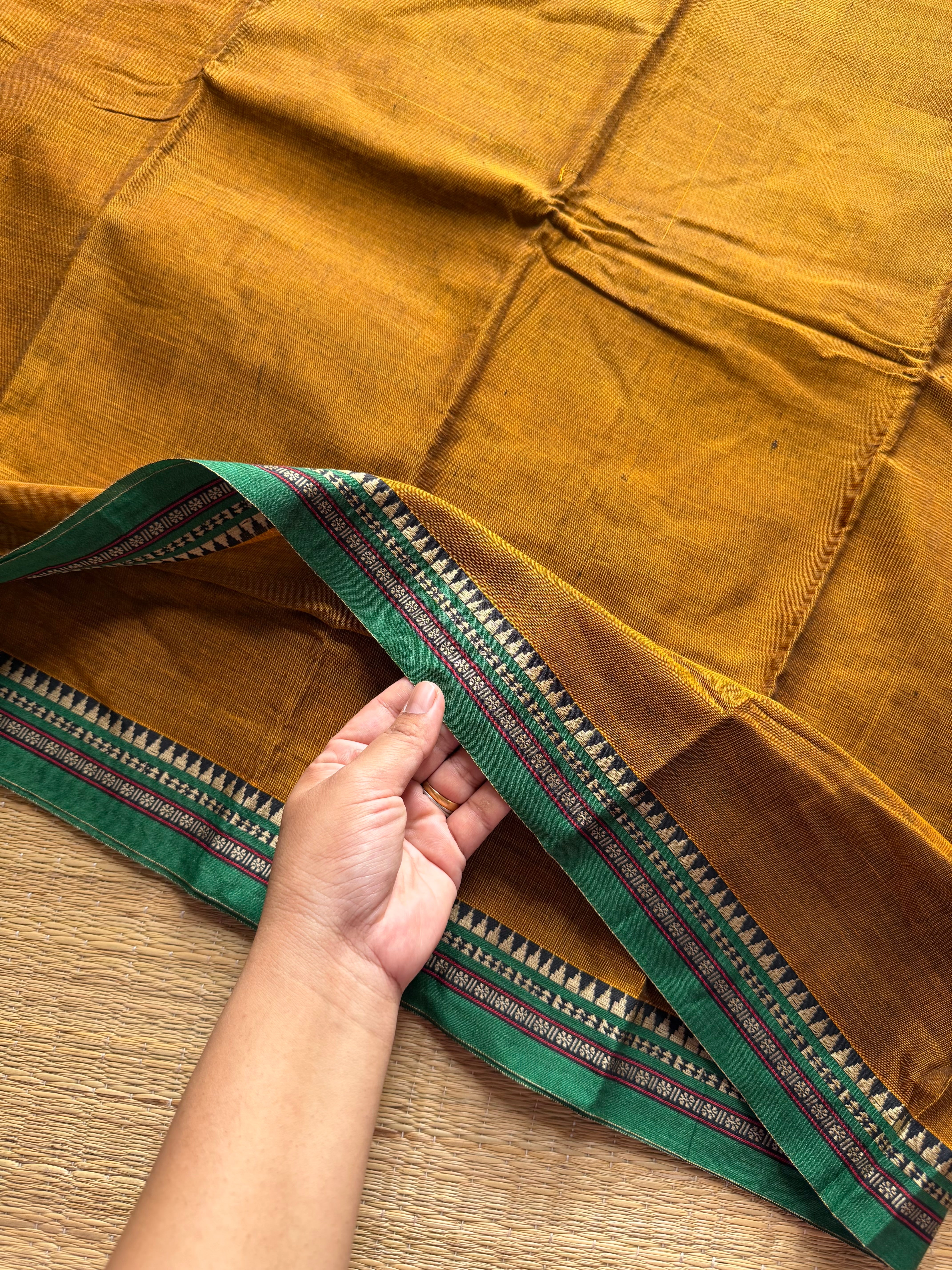 RF454 Dual tone honey shade Mercerised Narayanpet cotton saree with contrast small thread border