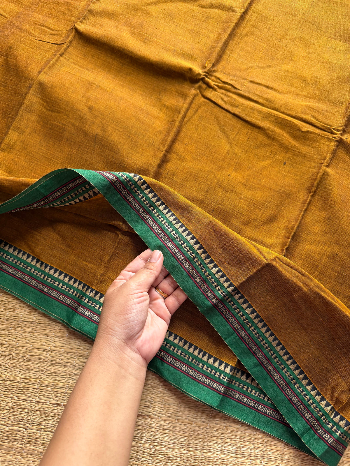 RF454 Dual tone honey shade Mercerised Narayanpet cotton saree with contrast small thread border