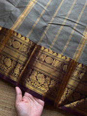RF1306 Beige & Grey mixed shade with brown Kanchi cotton saree  ~ silk saree inspired border