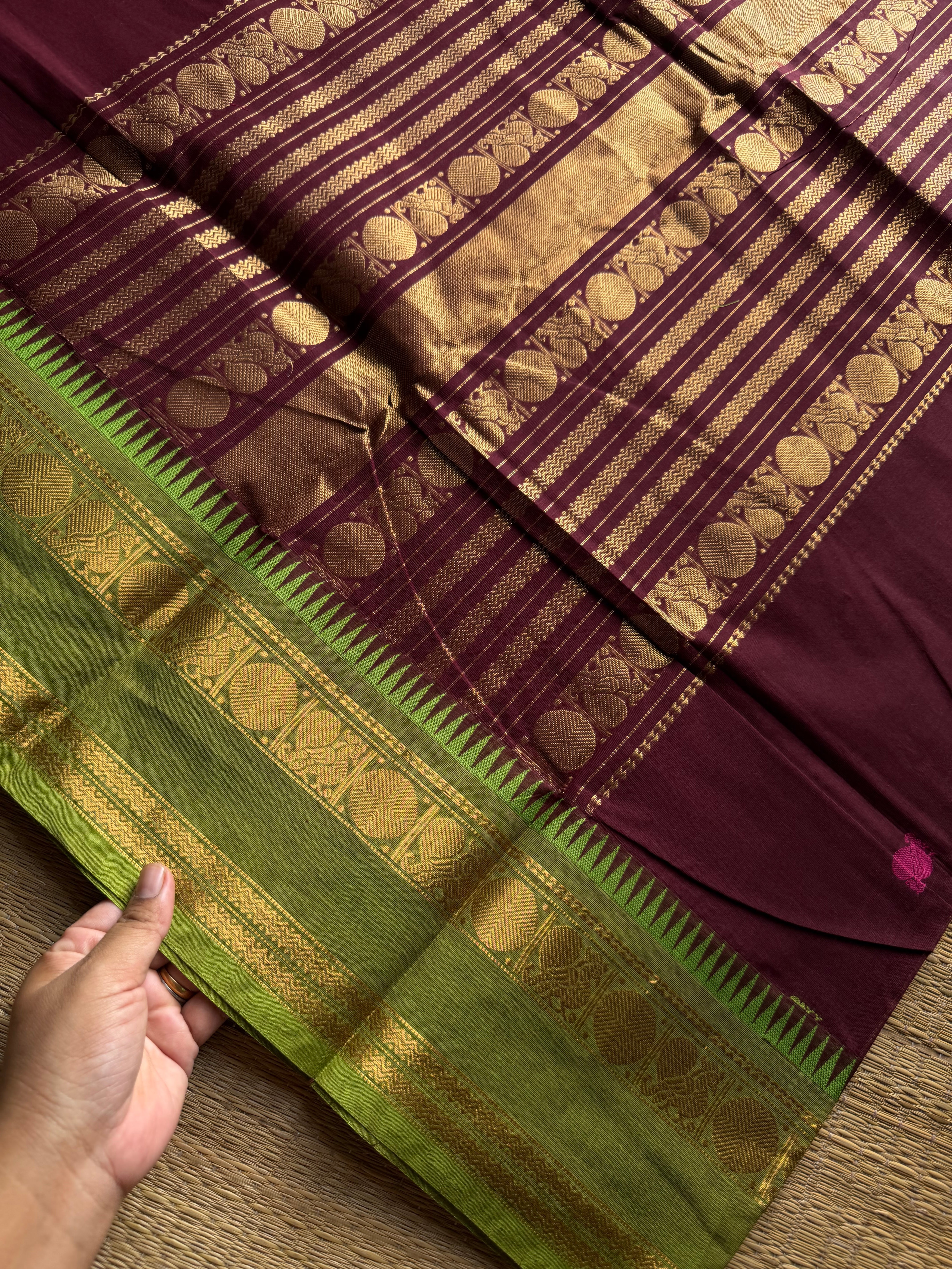 RF1395 Arakku shade ~ Premium Rich Pallu Kanchi cotton saree with Annam pattern gap border