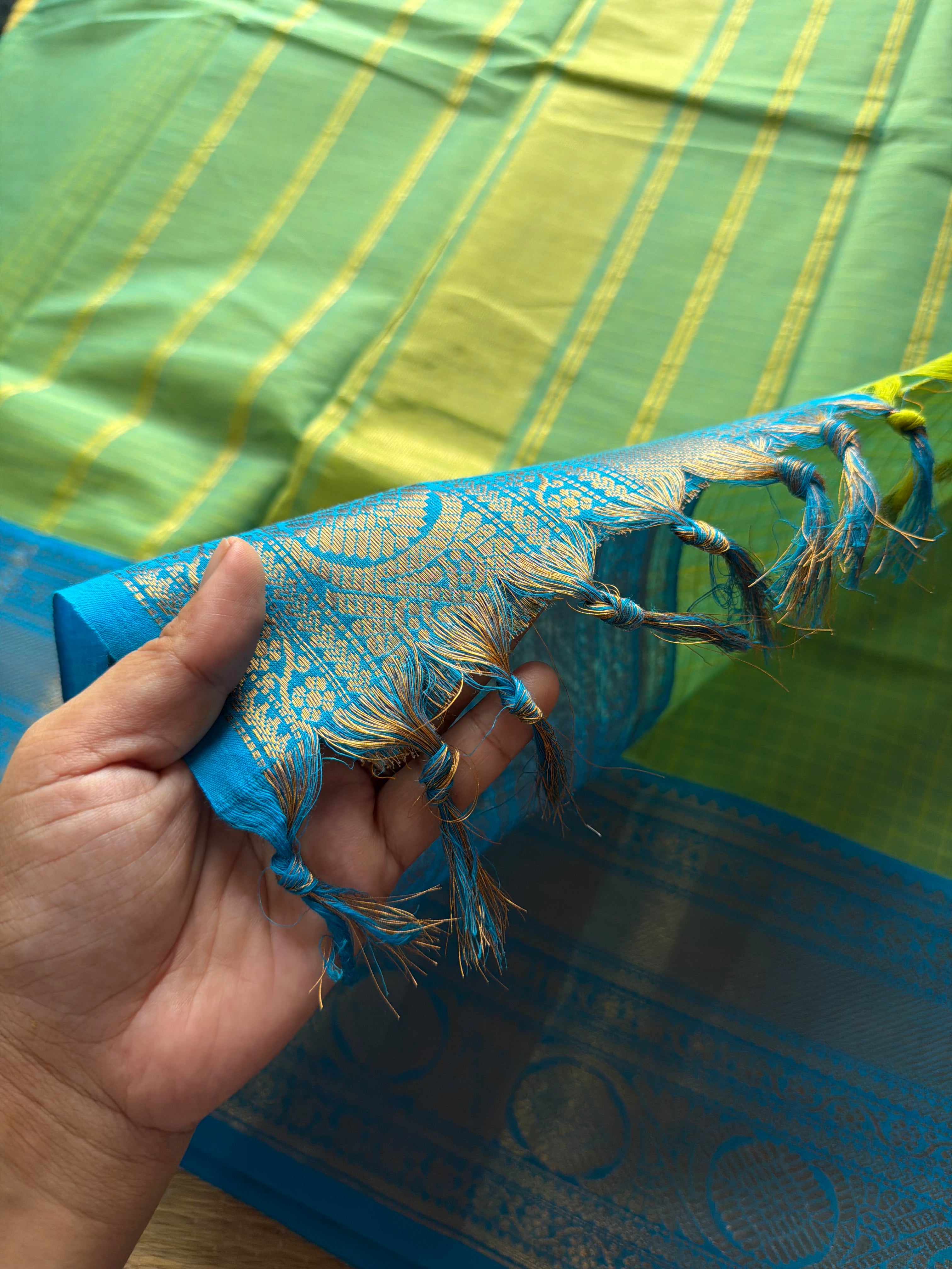 RF724 Dual tone Apple green shade kanchi cotton saree with checks / Kattam pattern