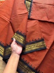 RF698 Rustic orange with black combination vintage Podikattam Kanchi cotton saree with small border