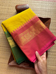Lemon Yellow Ganga Jamuna Kanchi Cotton Saree