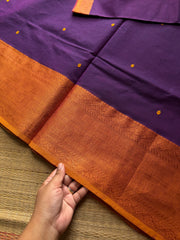 RF886 Copper Zari Kanchi cotton saree with handmade thread buttas ~ Purple