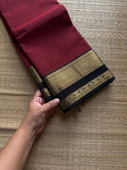 RF1150 Reddish maroon with black combination Kanchi cotton saree with medium size border
