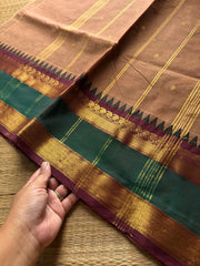 RF901 Kanchi cotton saree with handmade thread buttas ~ Biscuit shade