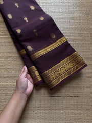 RF728 Premium Rich Pallu Kanchi Cotton Saree ~ Deep Coffee Brown with floral, Annam & Yazhi pattern Zari woven