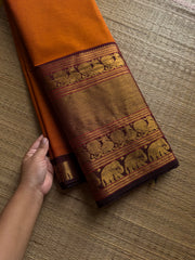 RF1193 Rust orange with brown ~ Long / Big border Kanchi cotton saree