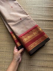 RF862 Beige shade Kanchi cotton saree with handmade thread buttas