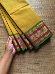 RF688 Lemon yellow with green ~ Silk Saree Inspired Kanchi Cotton saree