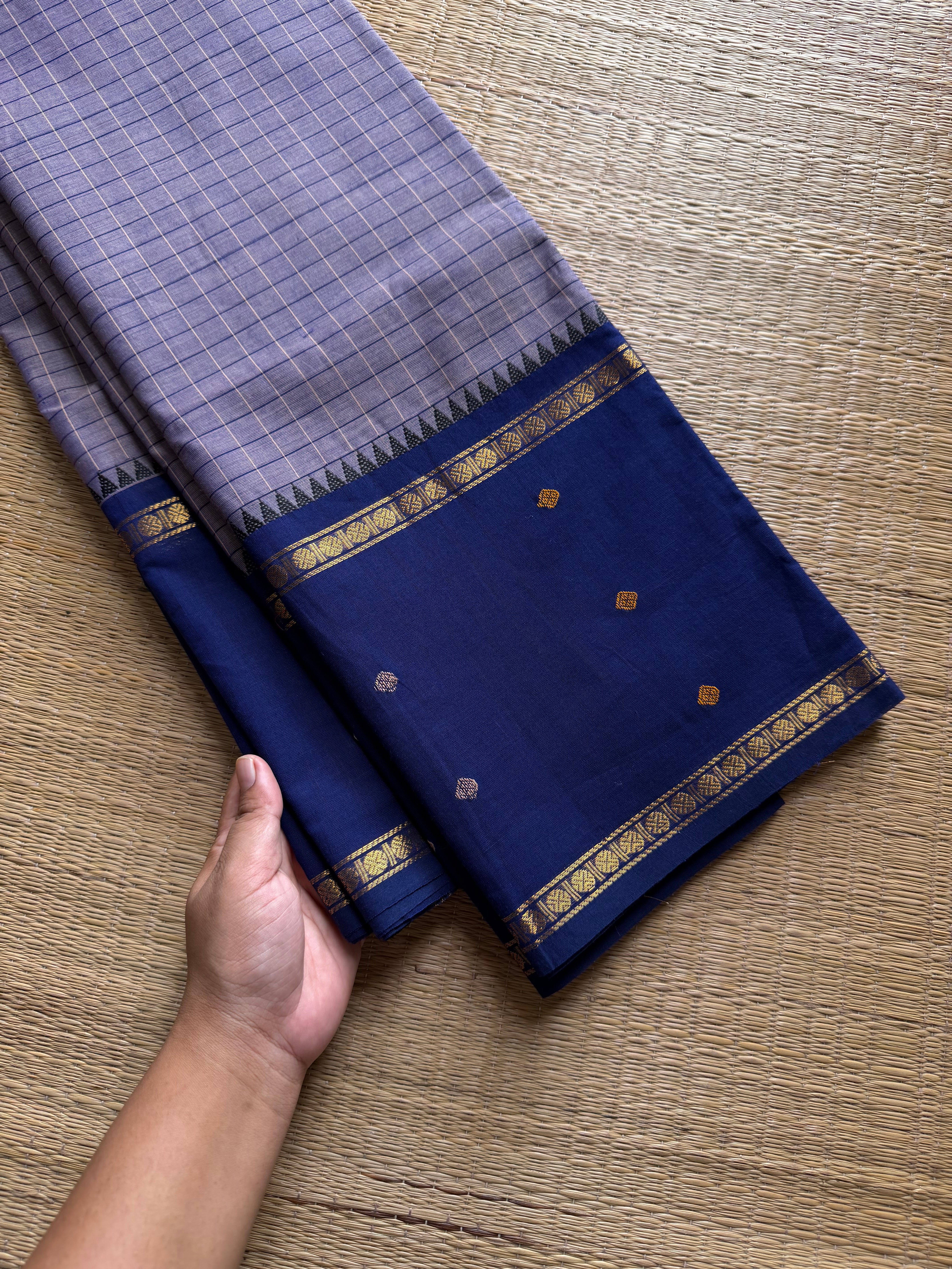 RF1240 Greyish ice blue ~ Vinatge Kattam Kanchi cotton saree