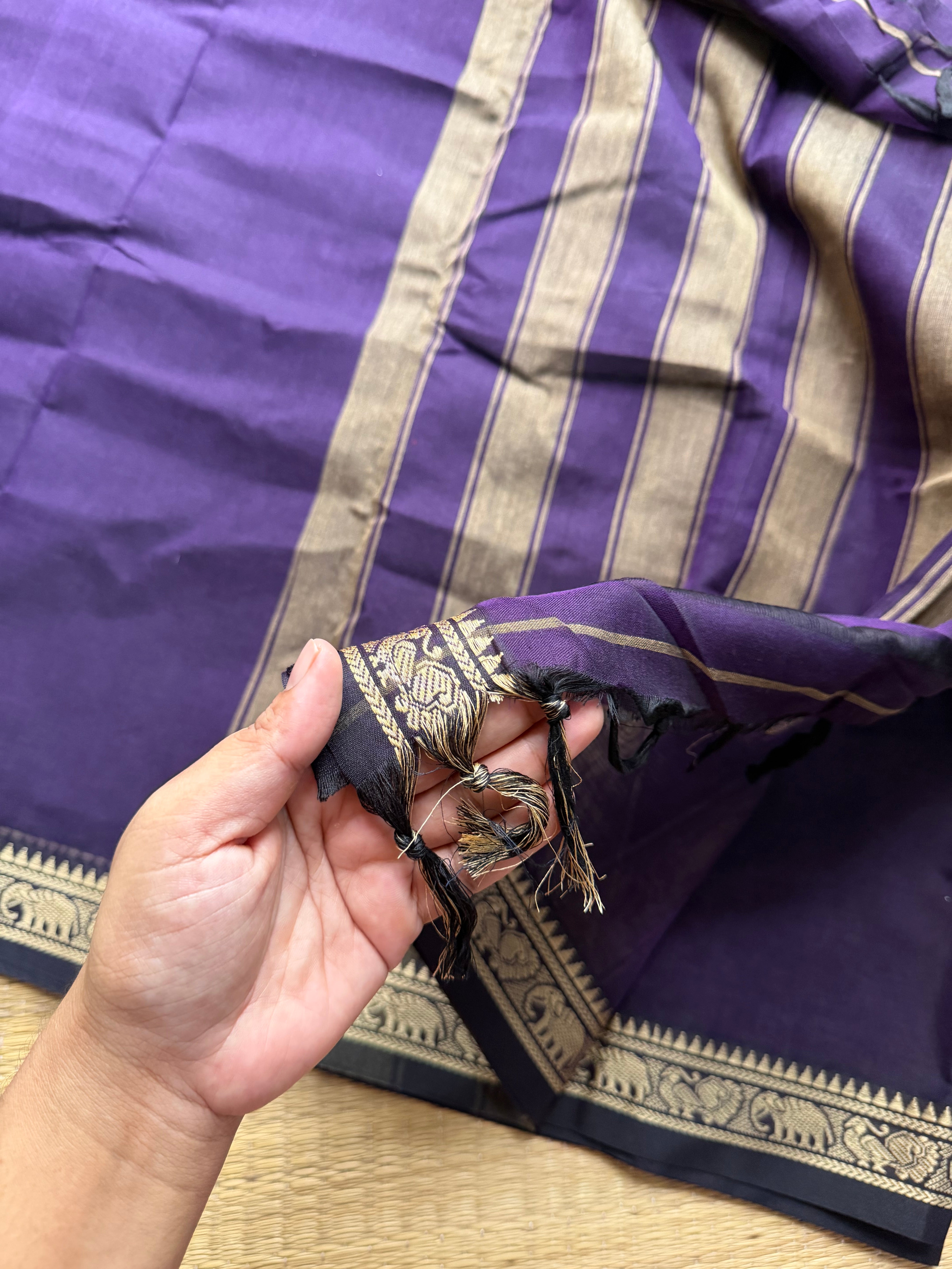 RF300 Deep & Dark Purple Shade Mercerised Narayanpet Cotton Saree