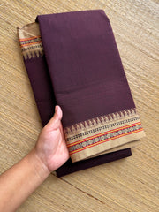 RF232 Brown Narayanpet cotton saree with small contrast border