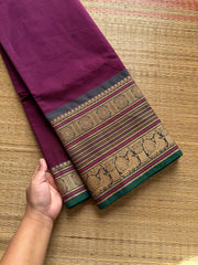 RF440 Magenta with green combination Premium & Soft Kanchi Cotton Saree with intricate horizontal stripped lines