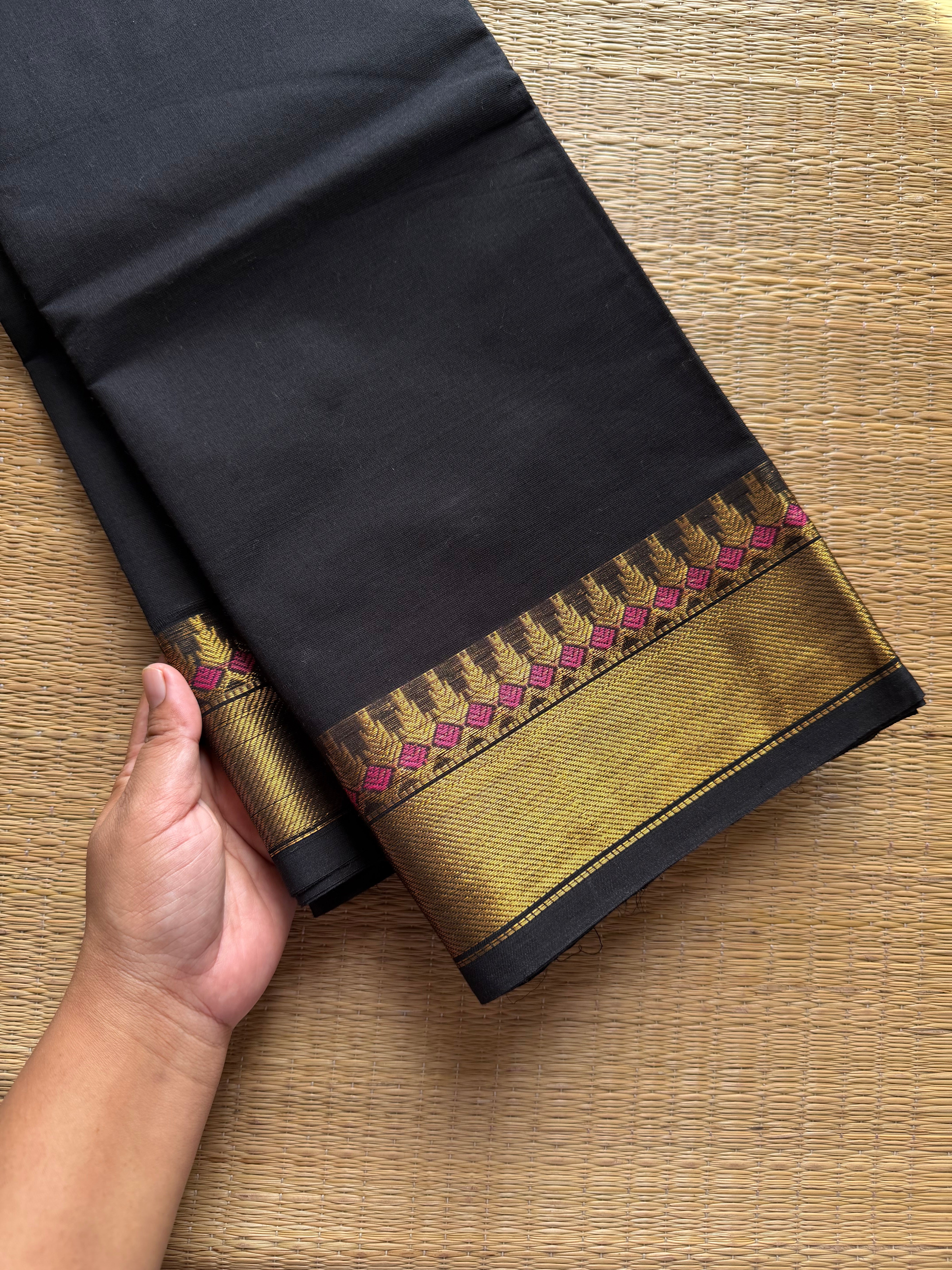 RF1117 Monotone Black Kanchi Cotton Saree