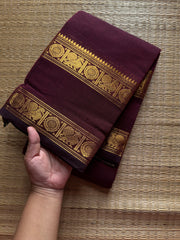 RF464 Maroon shade monotone Kanchi cotton saree with Annam pattern gap / Rettapet border