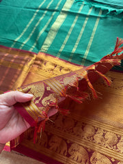 RF235 Green with maroon combination Kanchi cotton saree with big zari border