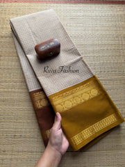 Cream Shade Ganga Jamuna Border Checks Kanchi Cotton Saree