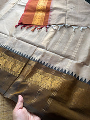 Cream shade Kanchi cotton saree with Ganga Jamuna border