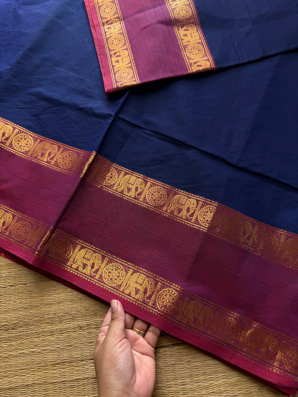 RF570 Dark blue shade with contrast magenta pink combination elephant & chakram pattern vintage gap border