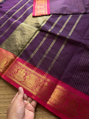 RF655 Purple shade Kanchi cotton saree ~ Vairaoosi pattern