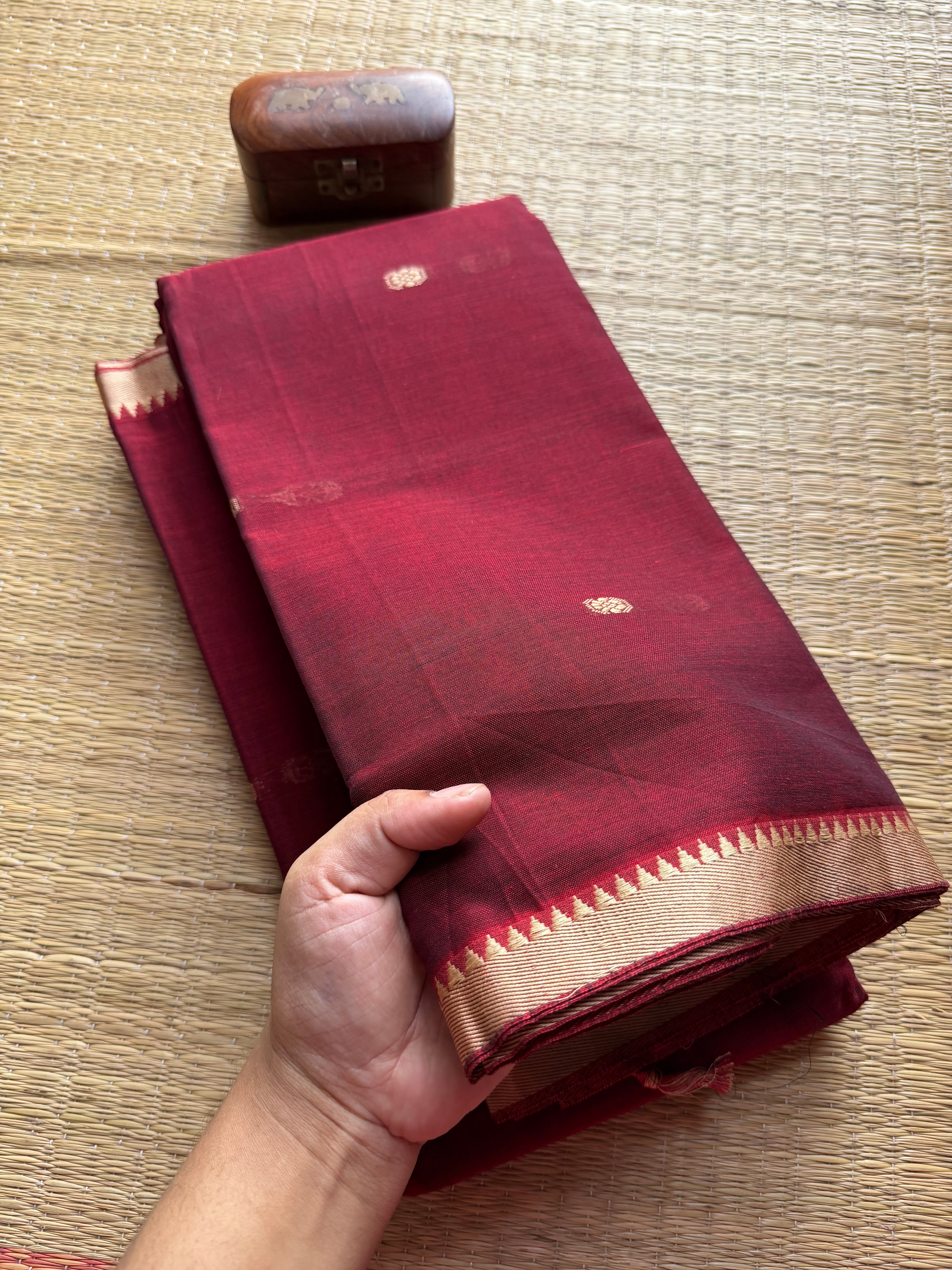 Maroon Narayanpet Mercerised Cotton Sarees With Buttas