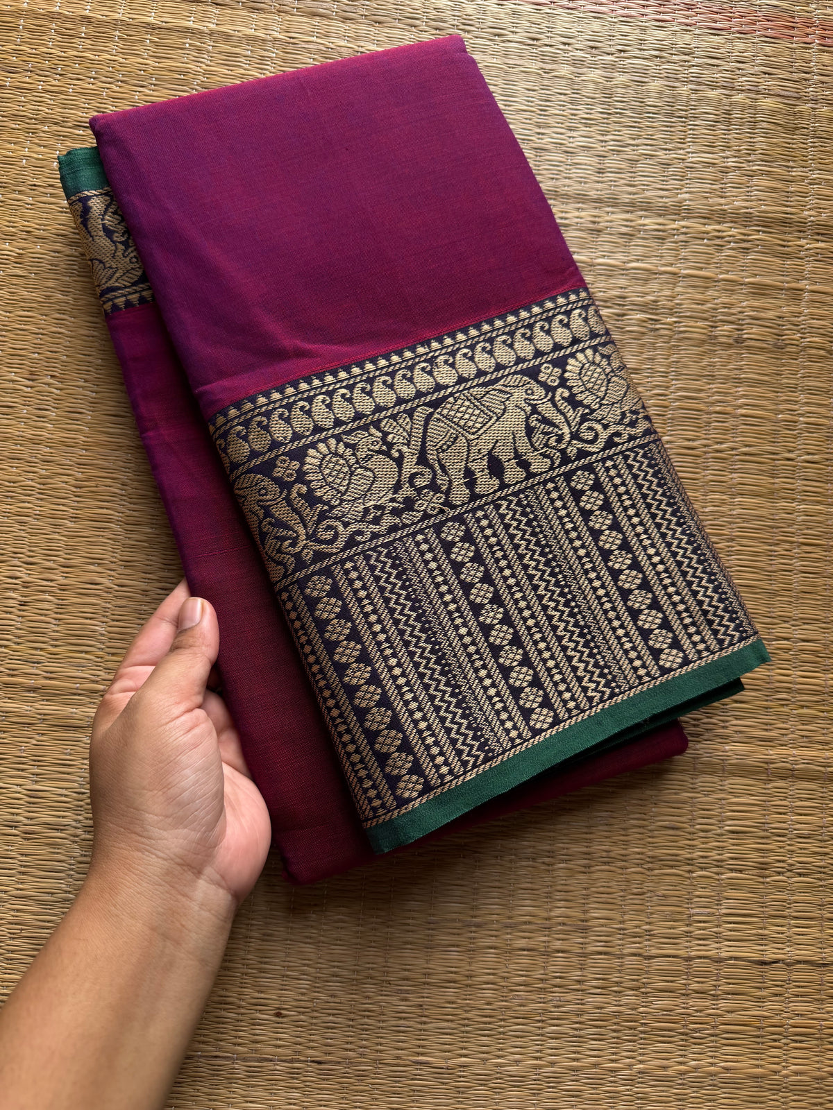 RF1434 Magenta pink ~ Mercerised Narayanpet big thread border soft cotton saree