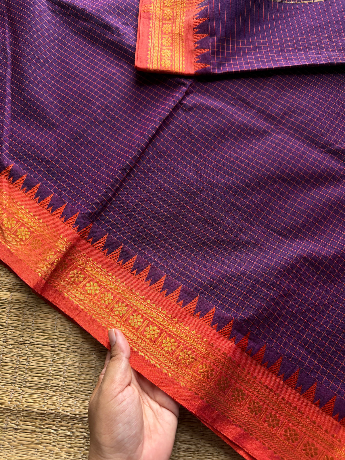 RF659 Podikattam / small checks Kanchi cotton saree ~ Purple