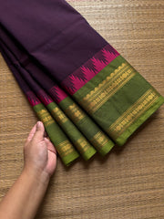 RF541 Dark wine shade Kanchi cotton saree with contrast Thazhampoo pattern gap border
