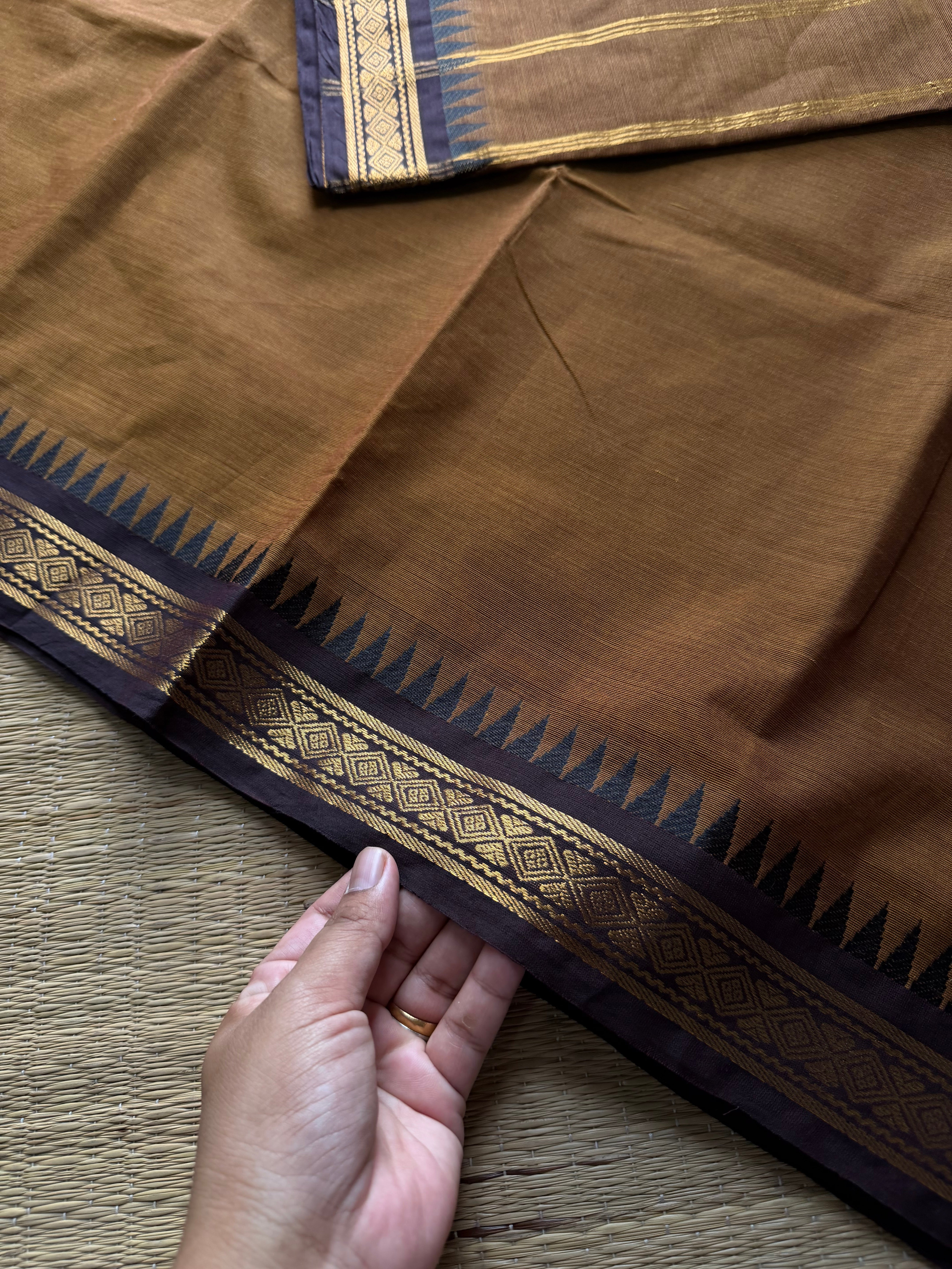 RF758 Honey shade Kanchi cotton saree with small border