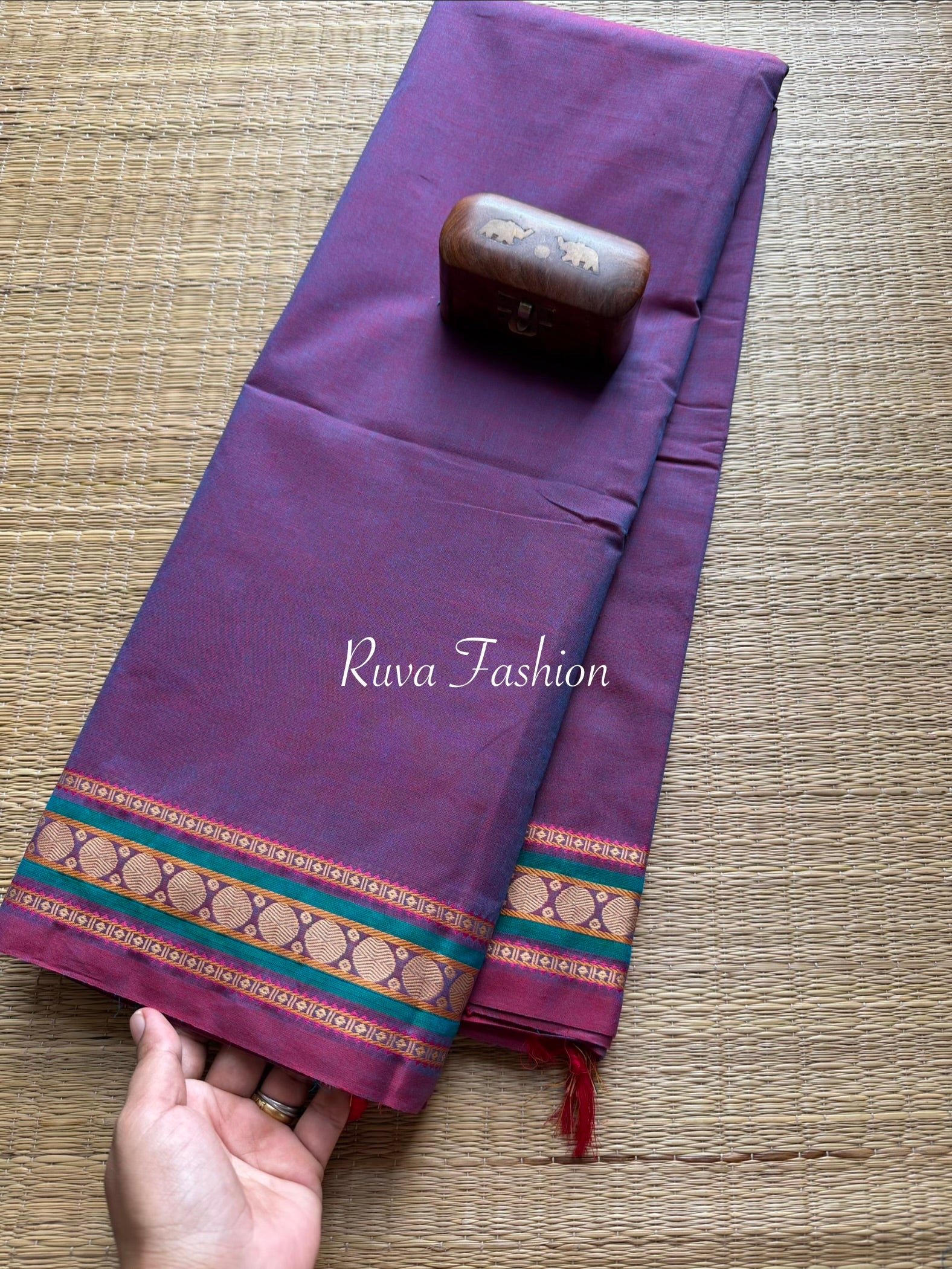 RF3 Dual Tone Soft Kanchi Cotton Saree With Small Thread Border - RF3