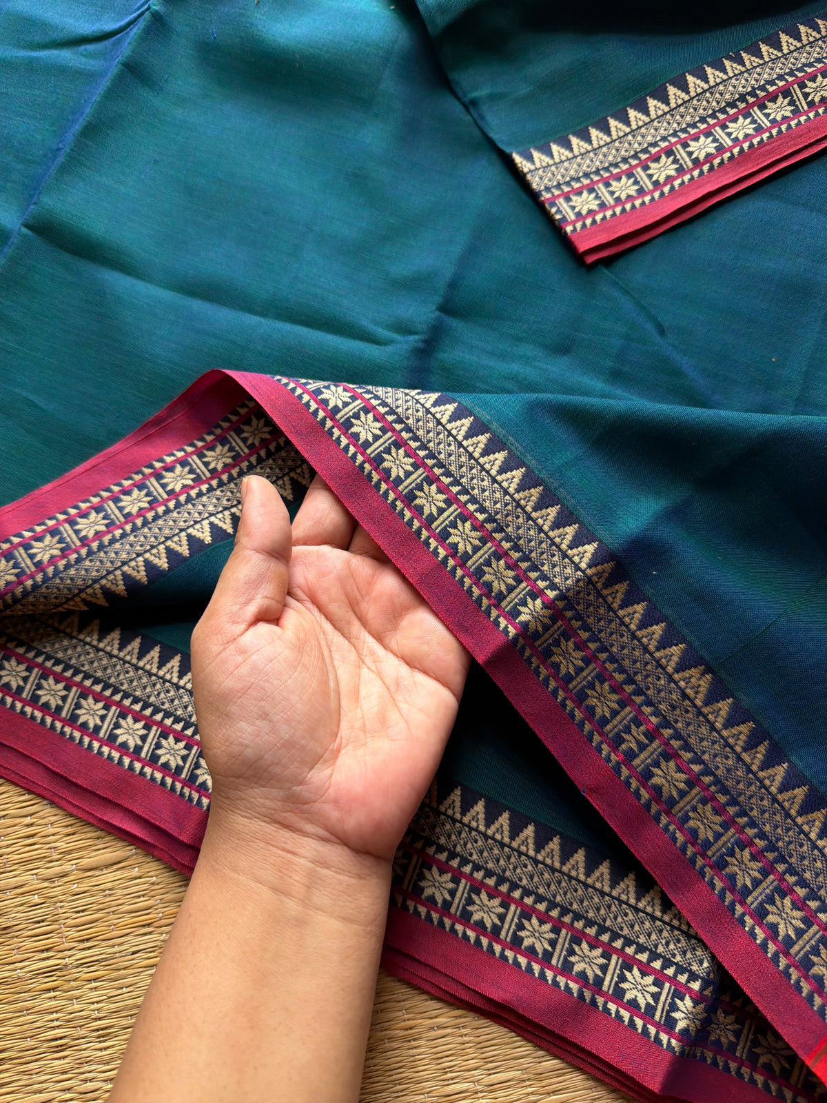 Peacock Blue Shade Narayanpet Mercerised Cotton Saree