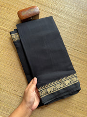 RF311 Monotone Black shade Mercerised Narayanpet Cotton Saree With Small Annam and elephant pattern border