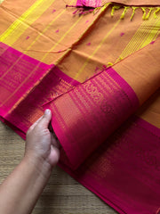 RF895 Kanchi cotton saree with handmade thread buttas ~ Mango Shade