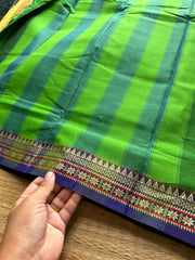 RF930 Green ~ Mercerised Narayanpet soft cotton saree with small thread border