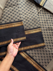 Premium & Exclusive vintage Kanchi Cotton saree ~ grey with black