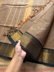 Grey with black border Kanchi cotton saree with handmade thread buttas