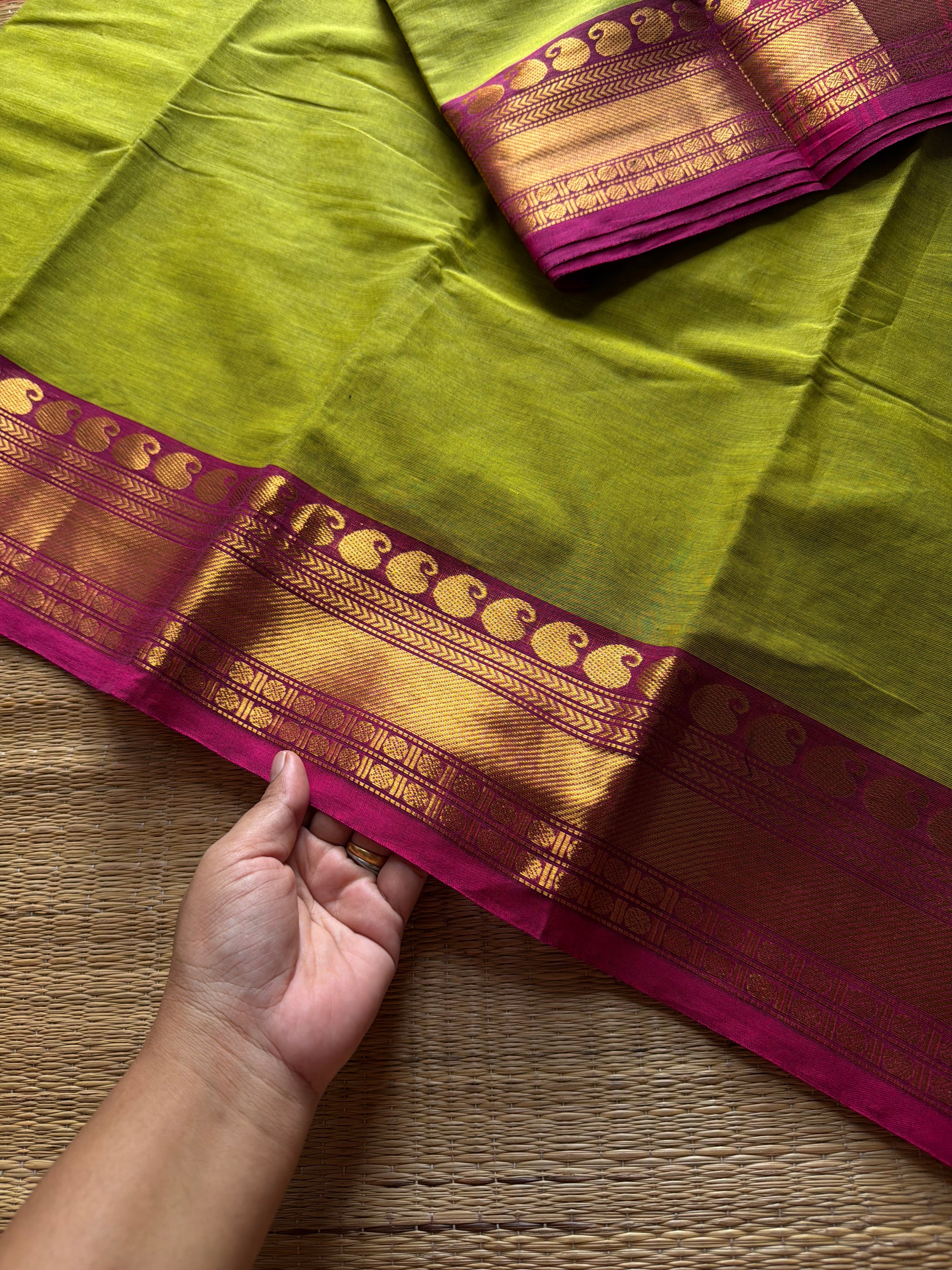 RF1364 Green with pink ~ Kanchi cotton saree