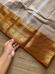RF1071 Beige shade vintage pidikattam Kattam Kanchi cotton saree with silk saree inspired border