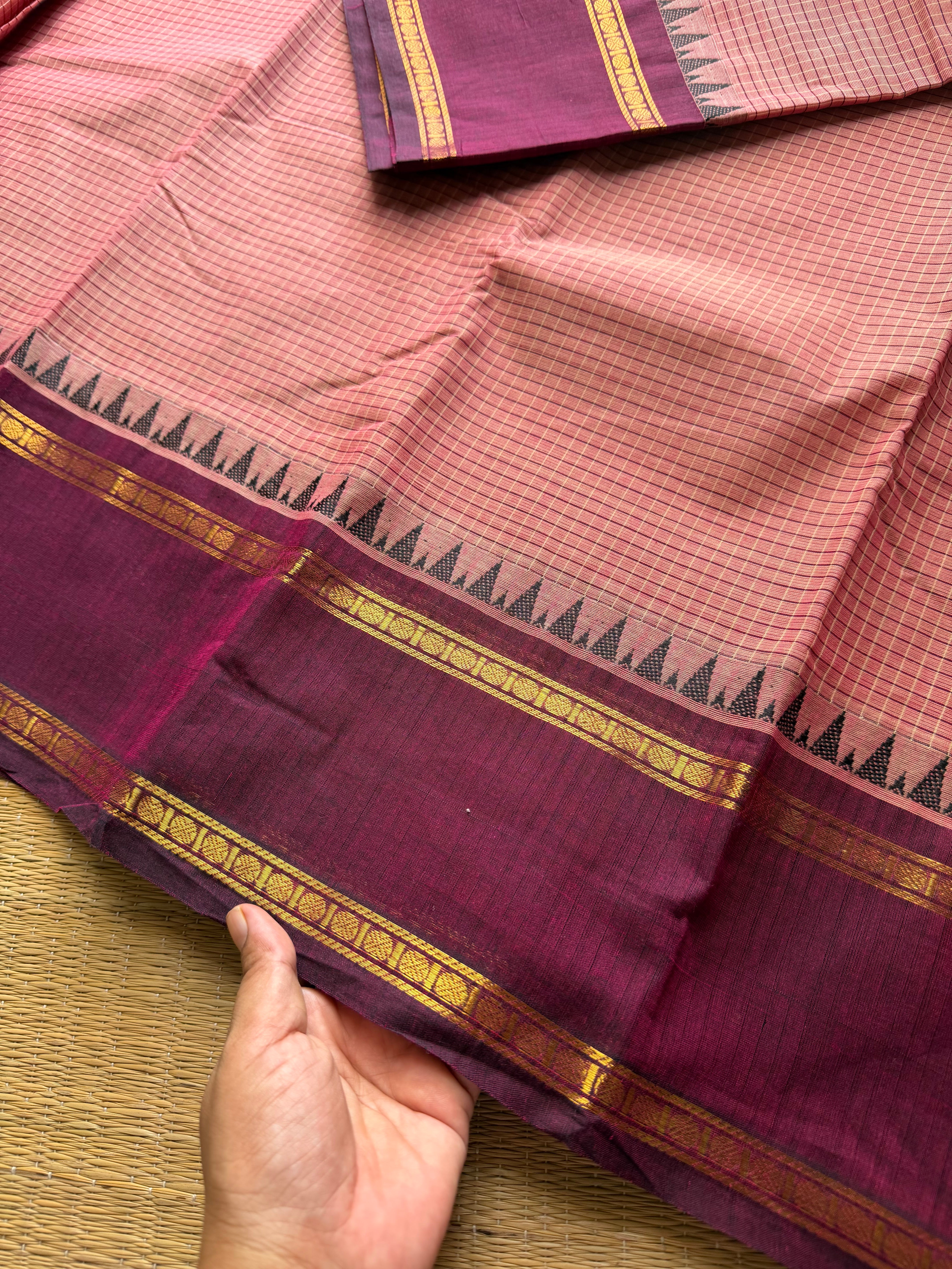 RF604 Premium Vintage Podi Kattam Kanchi Cotton saree ~ Onion Pink Shade