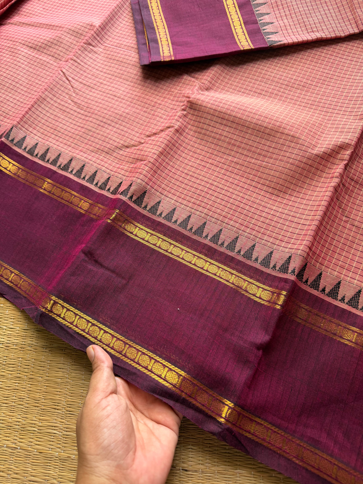 RF604 Premium Vintage Podi Kattam Kanchi Cotton saree ~ Onion Pink Shade