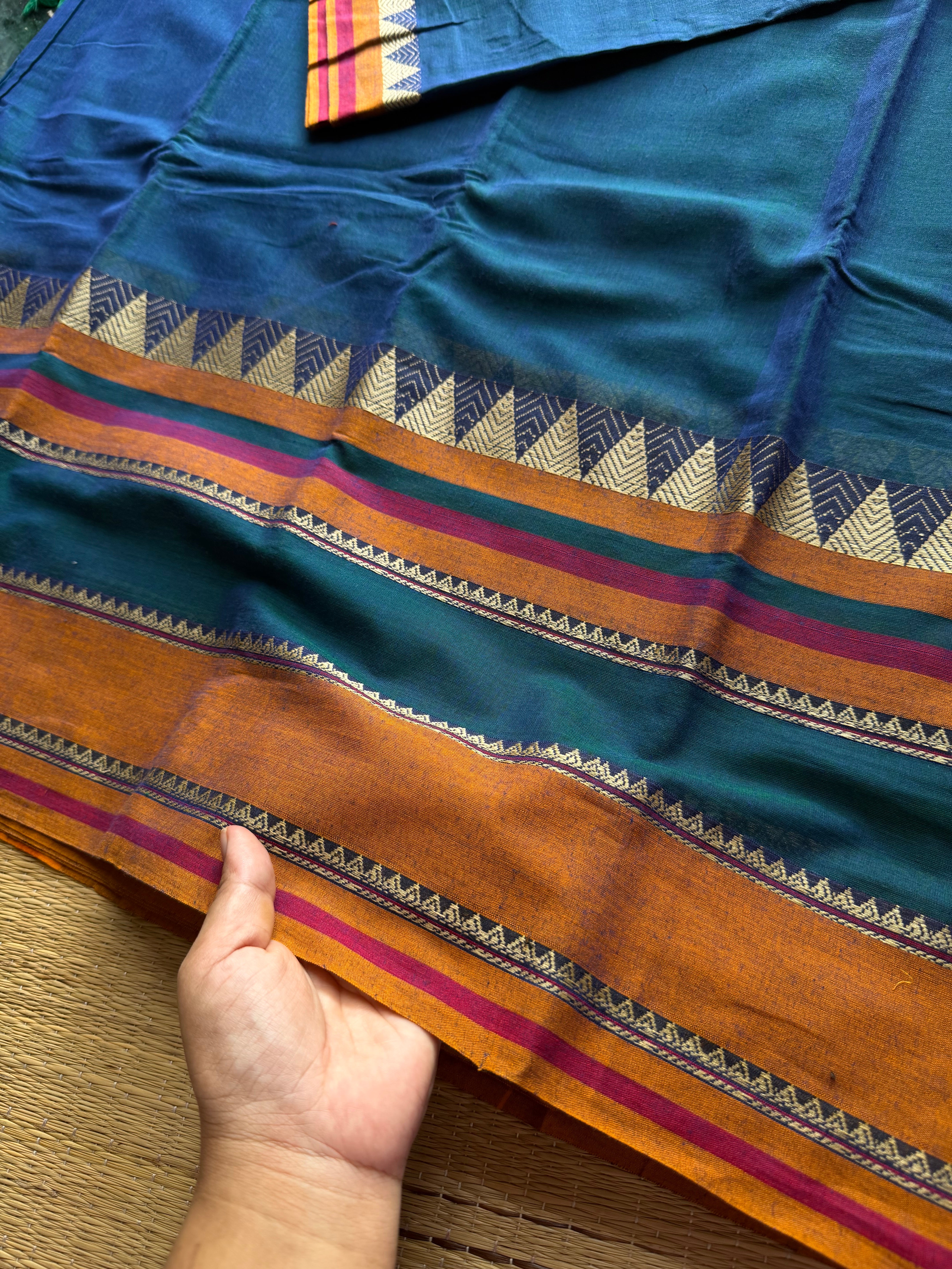 RF568 Peacock blue shade Mercerised Narayanpet cotton saree