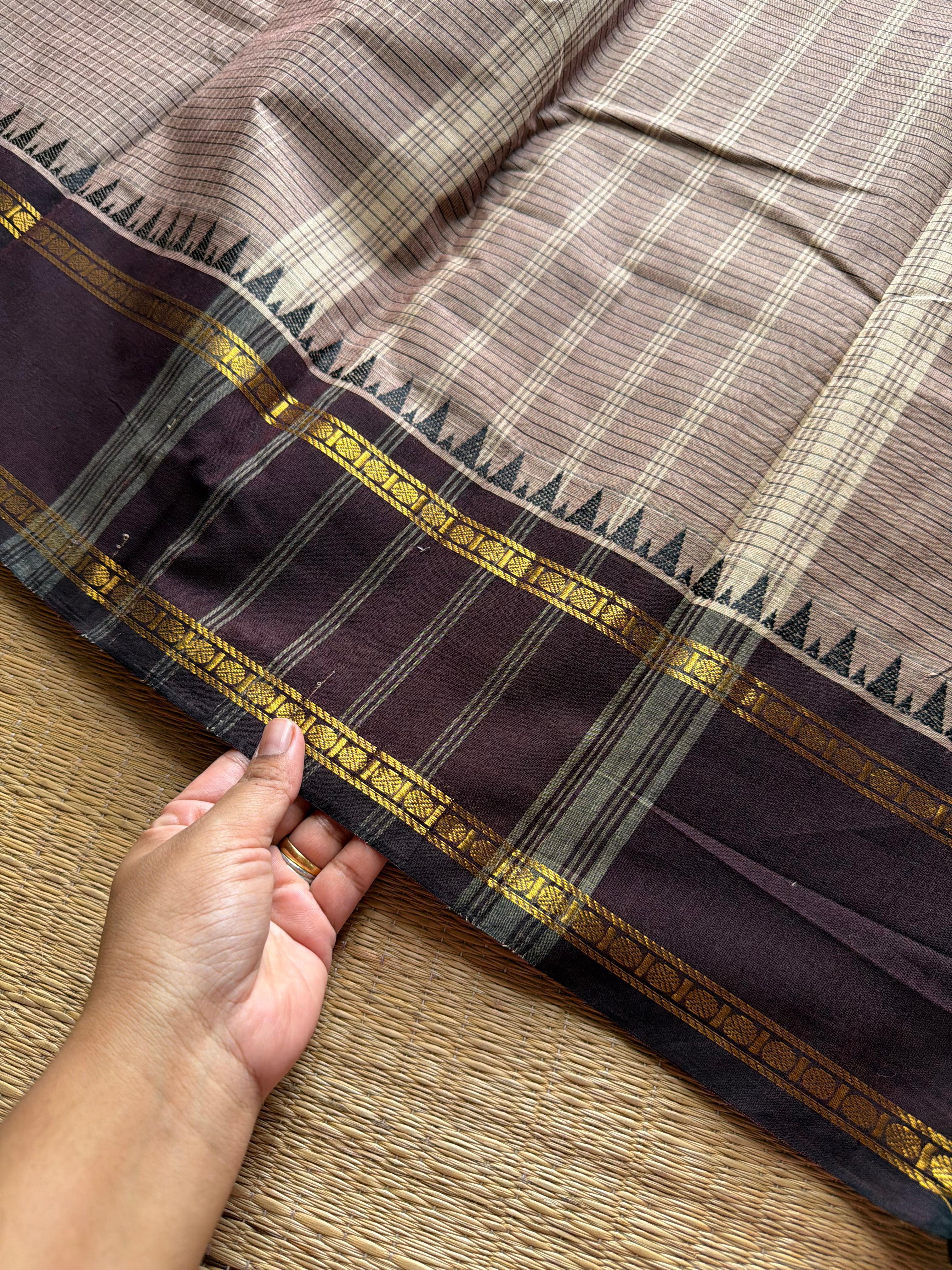 RF1318 Beige & biscuit mixed shade with brown border ~ Vintage Kattam Edition