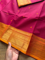 RF606 Magenta Pink with orange combination shade Kanchi cotton saree with handmade thread buttas