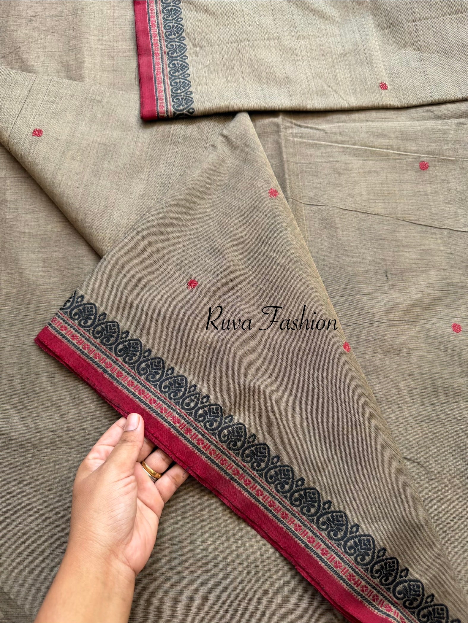 RF128 Grey Shade Kanchi Cotton Saree With small contrast thread border &  handmade thread butts