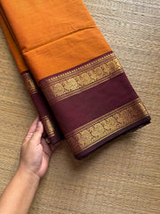 RF1122 Orange shade ~ Gap Border Kanchi Cotton Saree