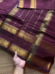 RF464 Maroon shade monotone Kanchi cotton saree with Annam pattern gap / Rettapet border