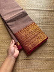 RF592 Dual tone biscuit shade with maroon combination Kanchi cotton saree with mango pattern border